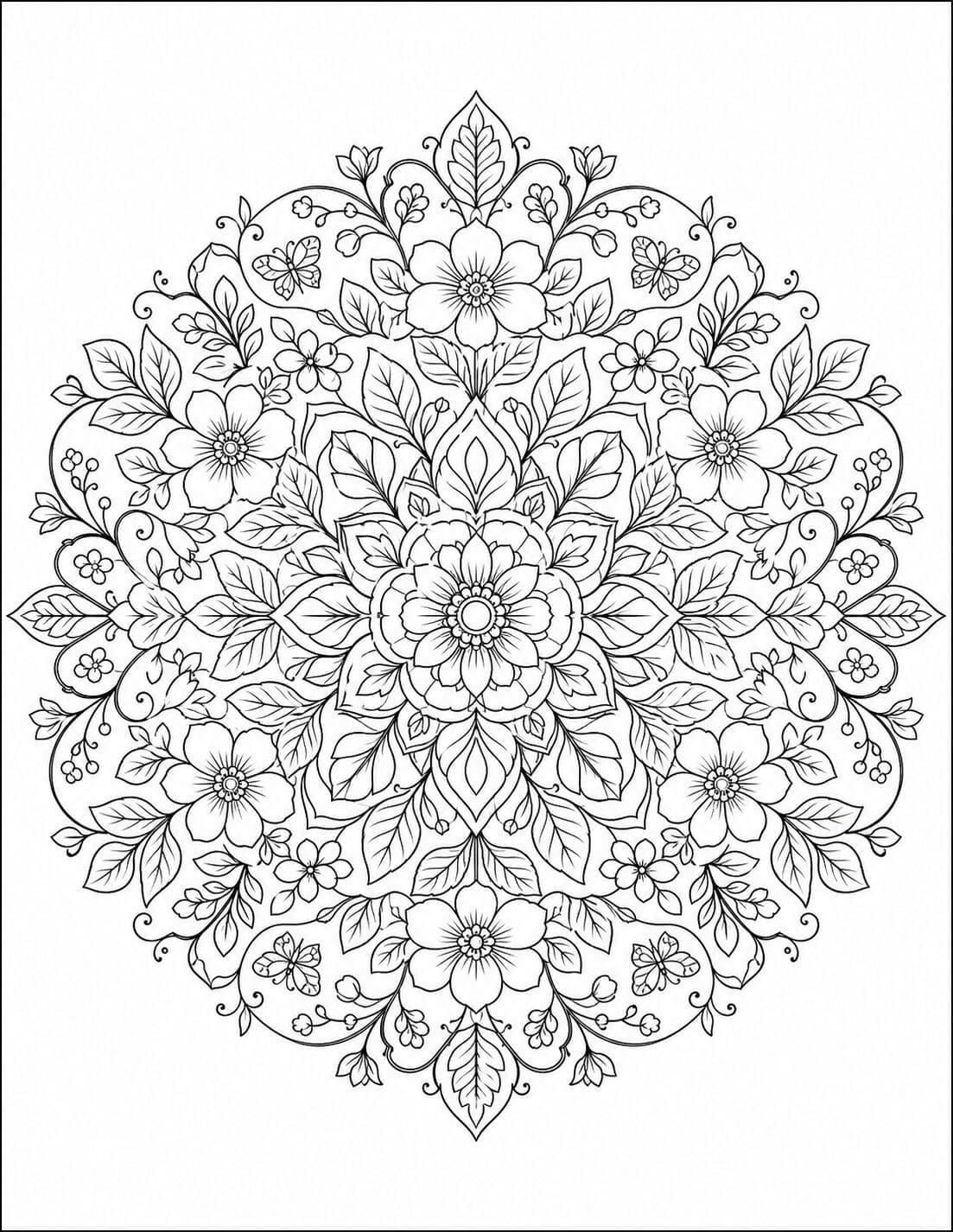 Free printable botanical mandala adult coloring page