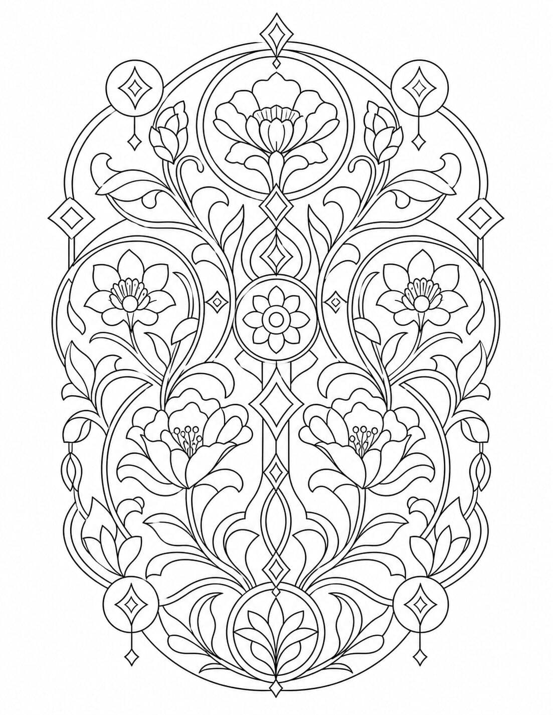 Free printable geometric floral coloring page for adults